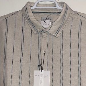 IKE BEHAR LINEN COTTON BLEND BLUE STITCH TAN DRESS SHIRT 2XL NWT